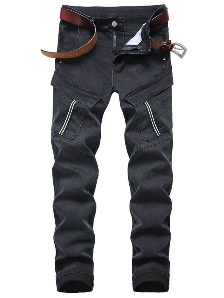 Afrikanskt Mode Dashiki Color Block Pocket Rak Dragkedja Herrjeans
