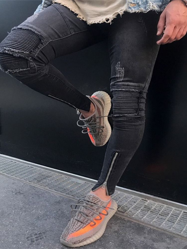 Blixtlås Pencil Byxor Vanlig Dragkedja Mid Waist Jeans
