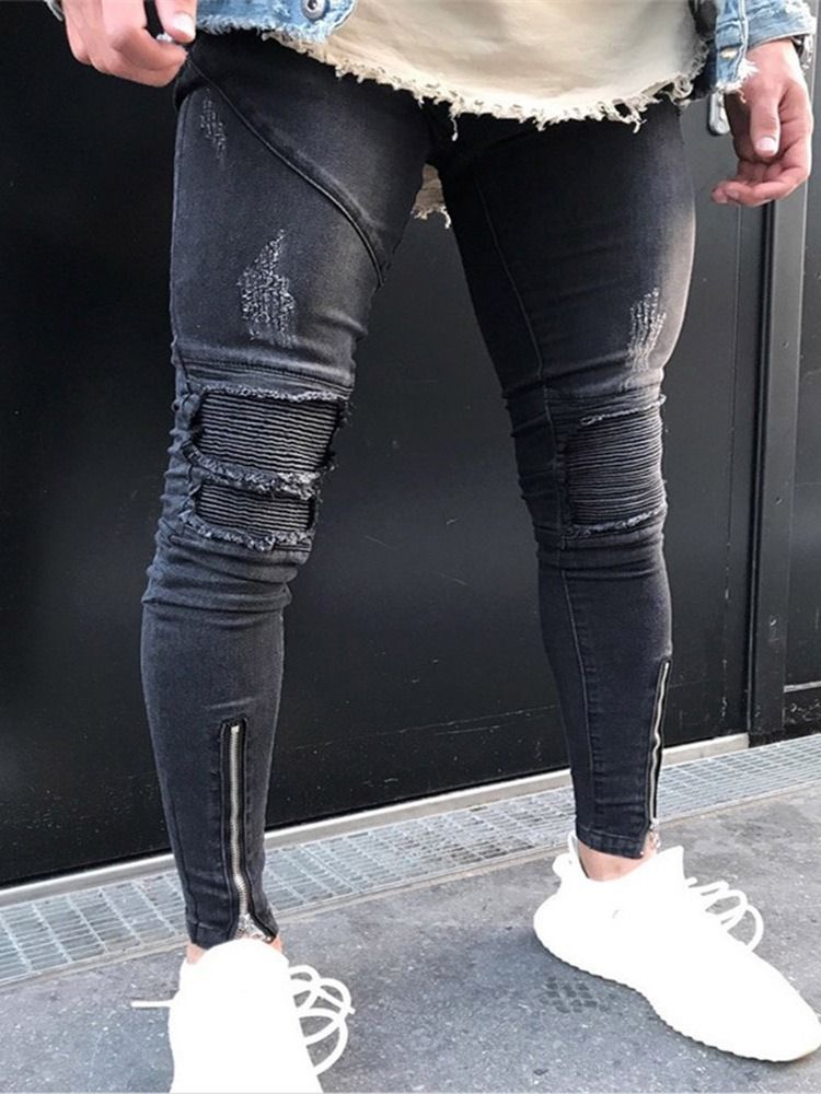 Blixtlås Pencil Byxor Vanlig Dragkedja Mid Waist Jeans