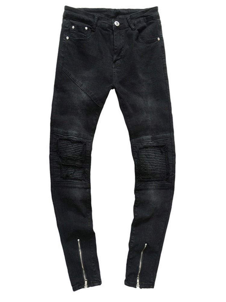 Blixtlås Pencil Byxor Vanlig Dragkedja Mid Waist Jeans