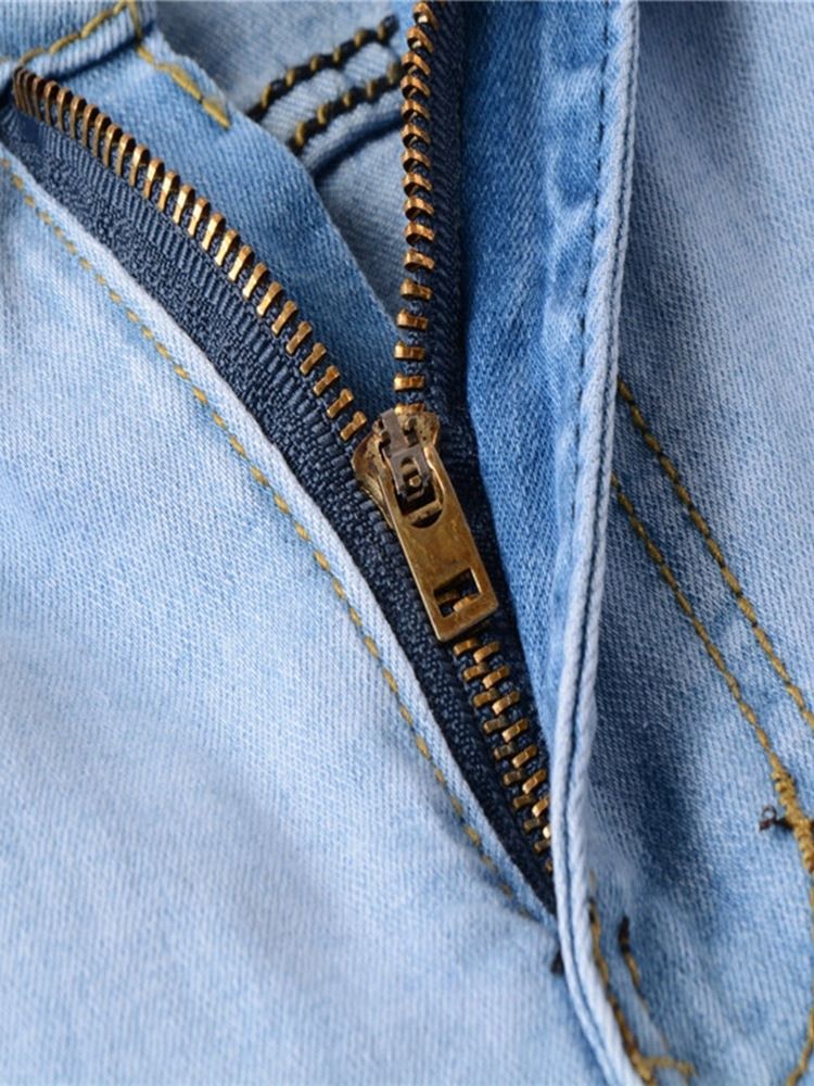 Blixtlås Pencil Byxor Vanlig Dragkedja Mid Waist Jeans