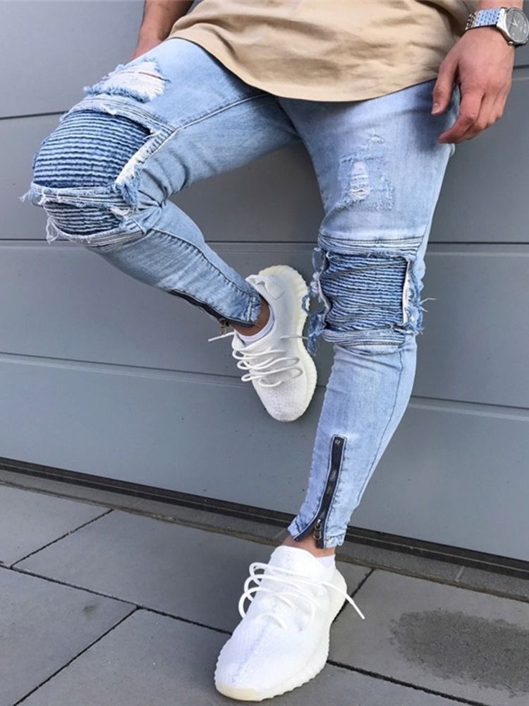 Blixtlås Pencil Byxor Vanlig Dragkedja Mid Waist Jeans