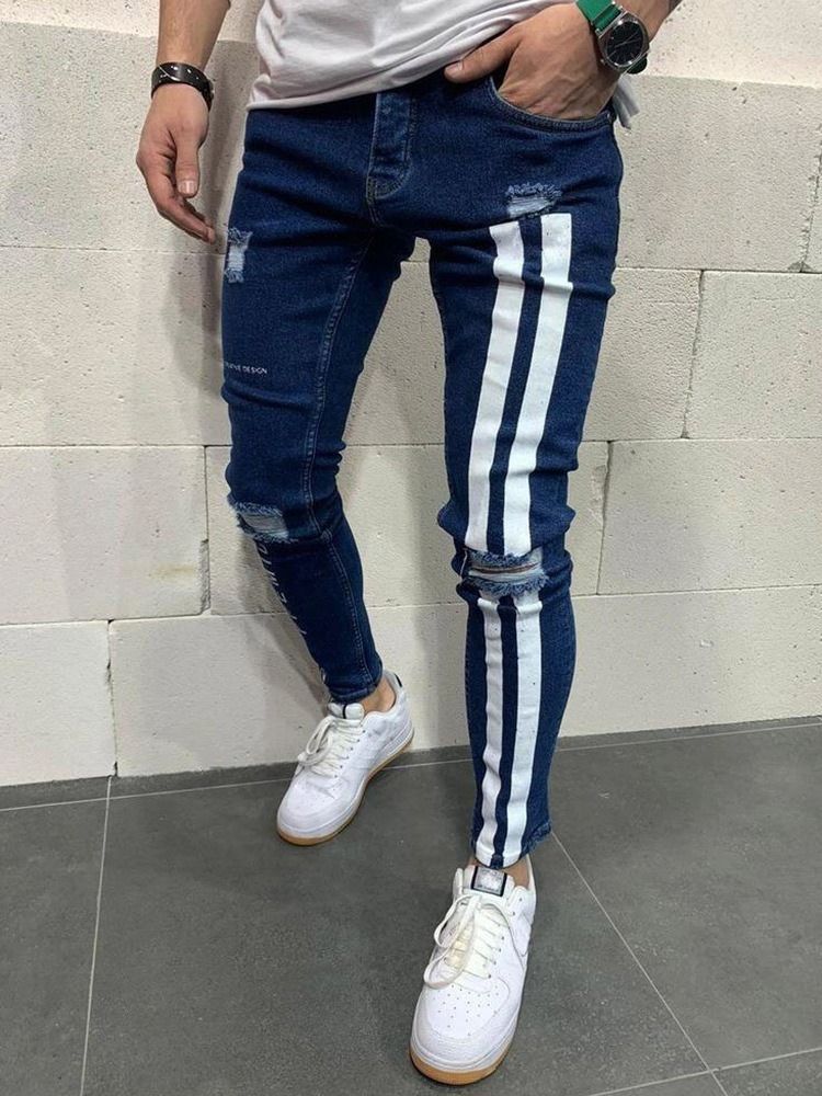 Bokstav Dragkedja Pencil Byxor Hög Midja Dragkedja Herr Jeans