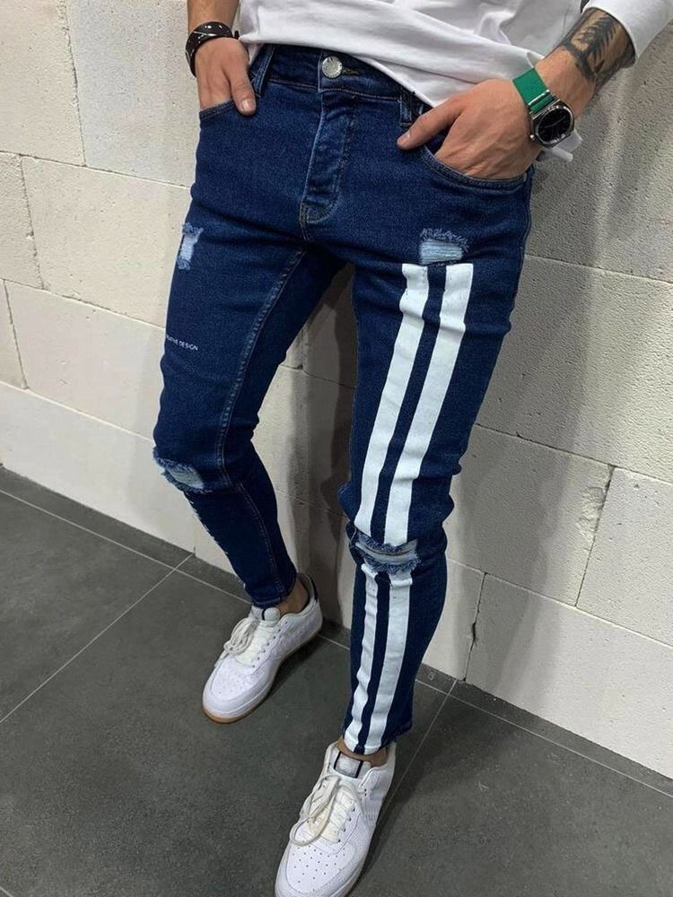 Bokstav Dragkedja Pencil Byxor Hög Midja Dragkedja Herr Jeans