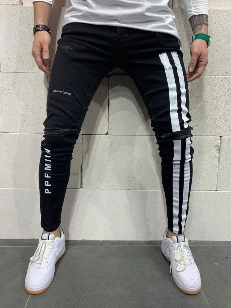Bokstav Dragkedja Pencil Byxor Hög Midja Dragkedja Herr Jeans