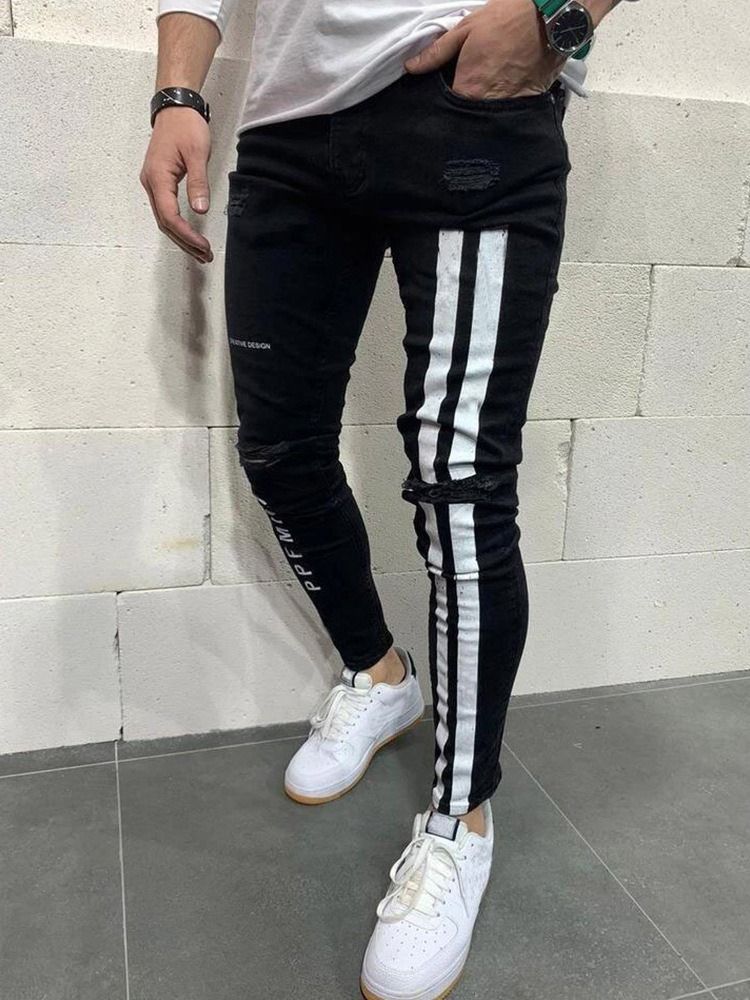 Bokstav Dragkedja Pencil Byxor Hög Midja Dragkedja Herr Jeans