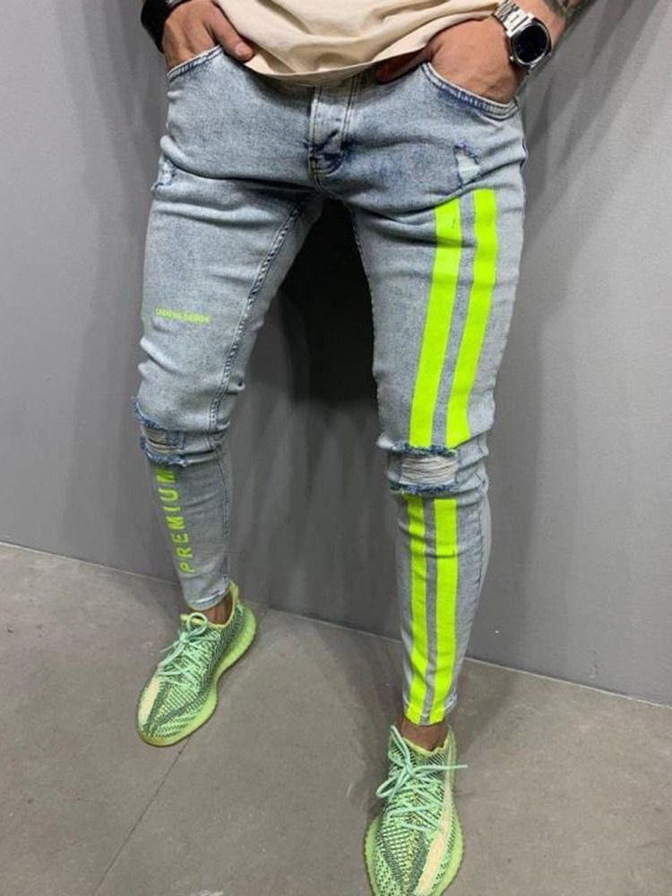 Bokstav Dragkedja Pencil Byxor Hög Midja Dragkedja Herr Jeans