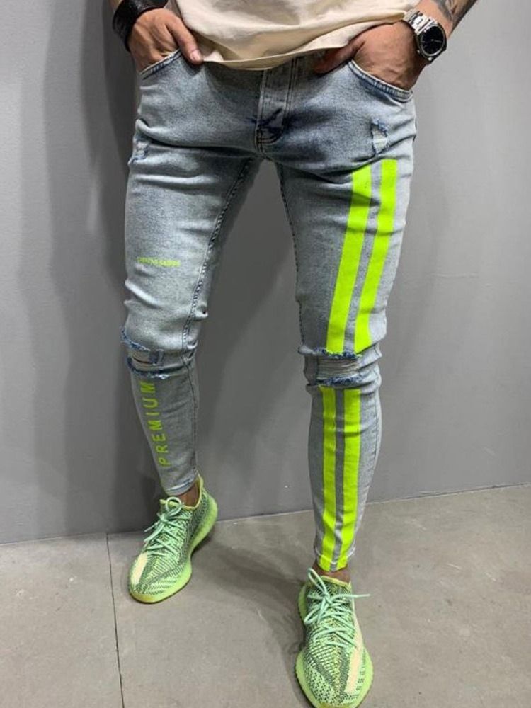 Bokstav Dragkedja Pencil Byxor Hög Midja Dragkedja Herr Jeans