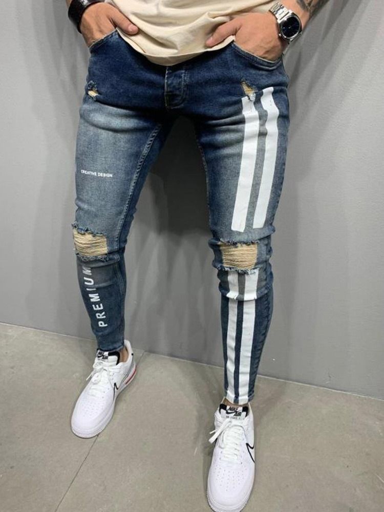 Bokstav Dragkedja Pencil Byxor Hög Midja Dragkedja Herr Jeans