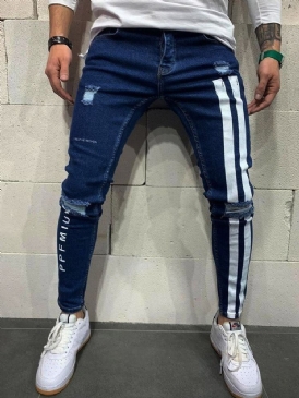 Bokstav Dragkedja Pencil Byxor Hög Midja Dragkedja Herr Jeans