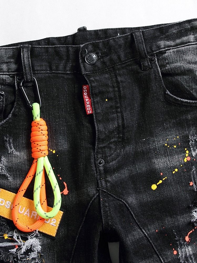 Bokstav Rak Knapp Koreanska Mid Waist Män Jeans