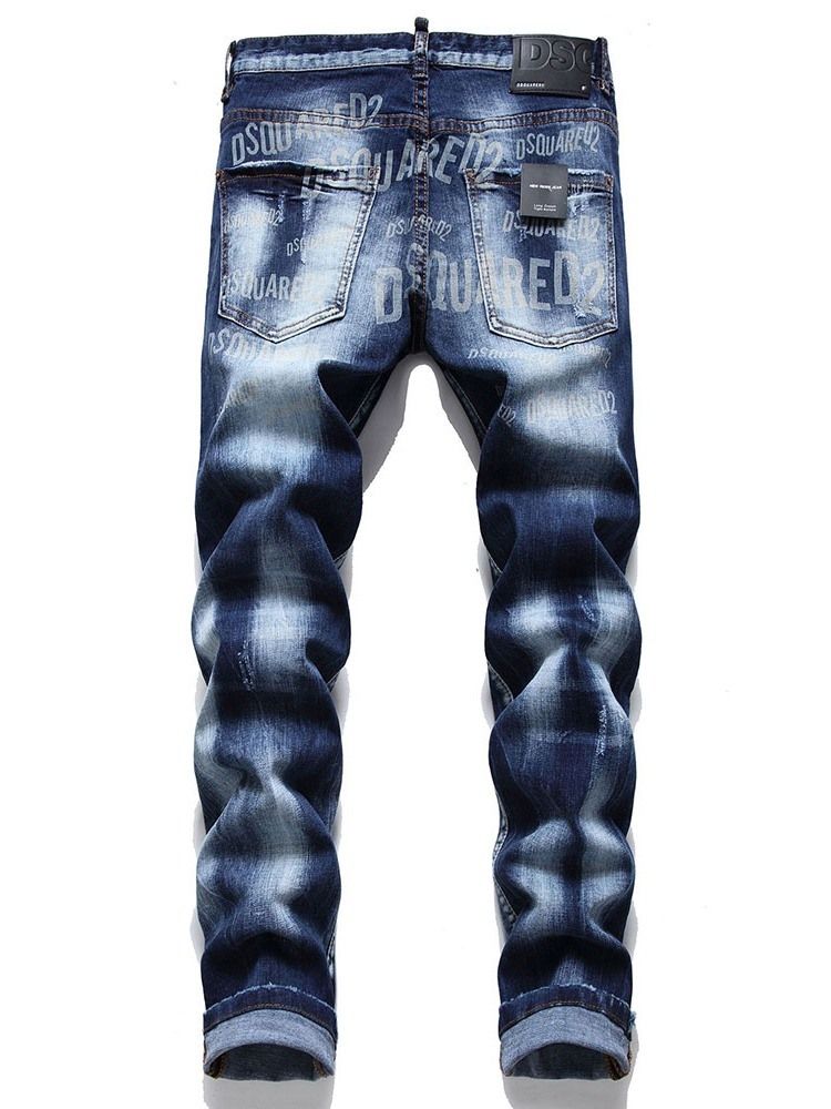 Bokstav Rak Slitna Koreanska Mid Midja Jeans
