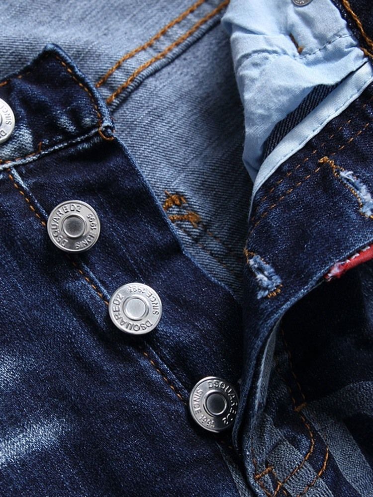 Bokstav Rak Slitna Koreanska Mid Midja Jeans