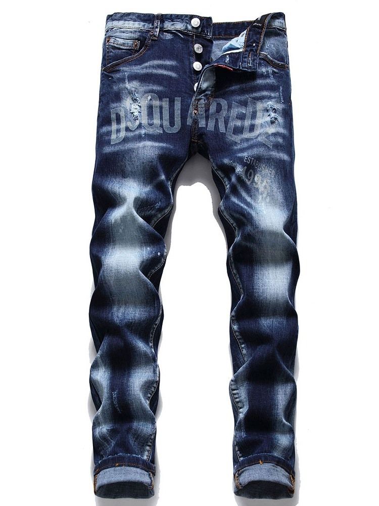 Bokstav Rak Slitna Koreanska Mid Midja Jeans