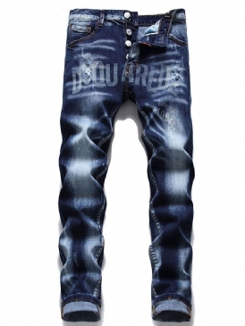 Bokstav Rak Slitna Koreanska Mid Midja Jeans