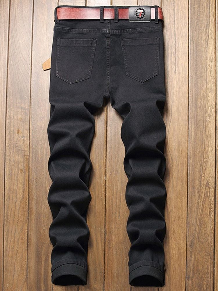 Bokstav Raka Applikationer Casual Mid Waist Jeans