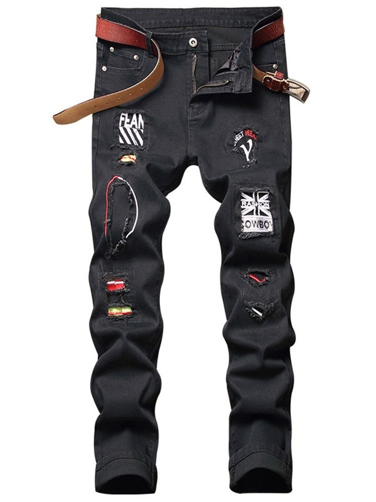 Bokstav Raka Applikationer Casual Mid Waist Jeans