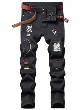 Bokstav Raka Applikationer Casual Mid Waist Jeans