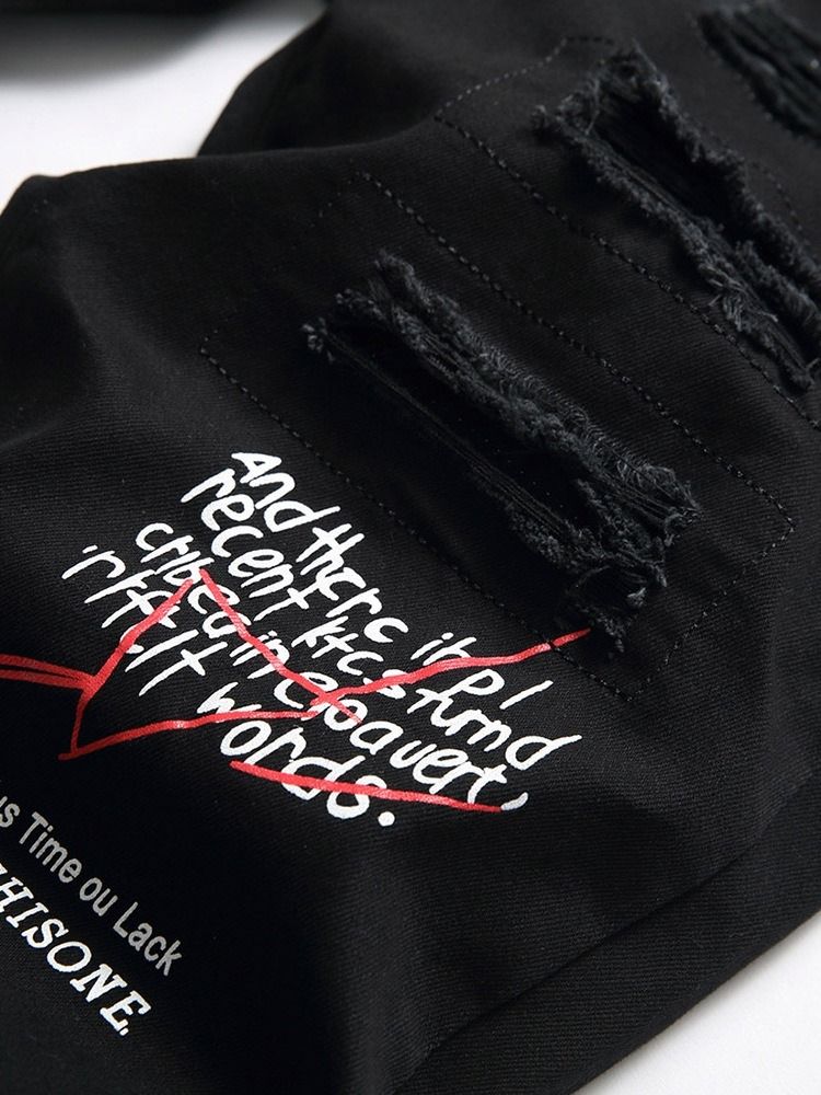 Bokstavsbroderi Jeans Med Dragkedja I Mitten Av Midjan