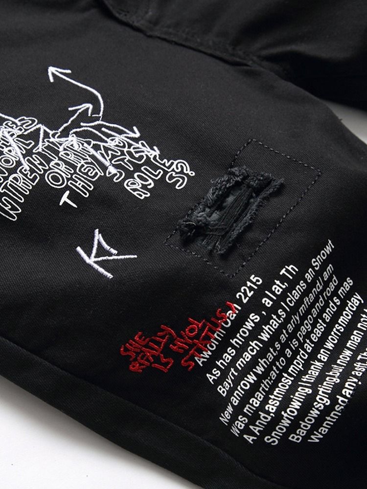 Bokstavsbroderi Jeans Med Dragkedja I Mitten Av Midjan