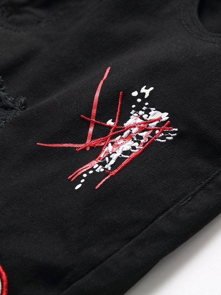 Bokstavsbroderi Jeans Med Dragkedja I Mitten Av Midjan