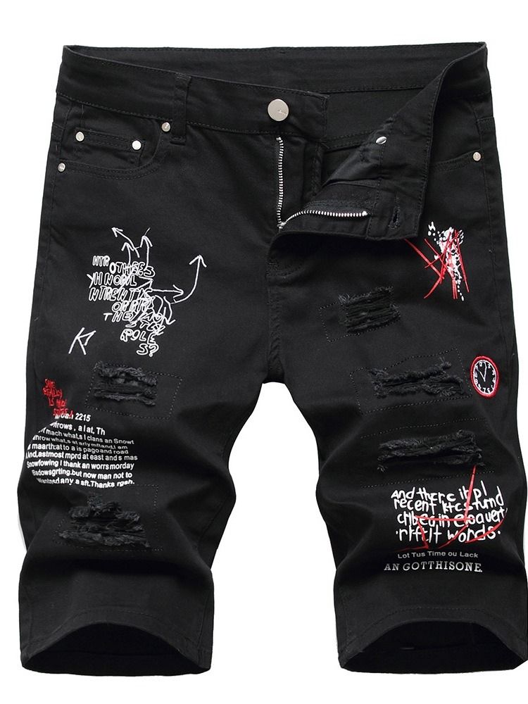 Bokstavsbroderi Jeans Med Dragkedja I Mitten Av Midjan