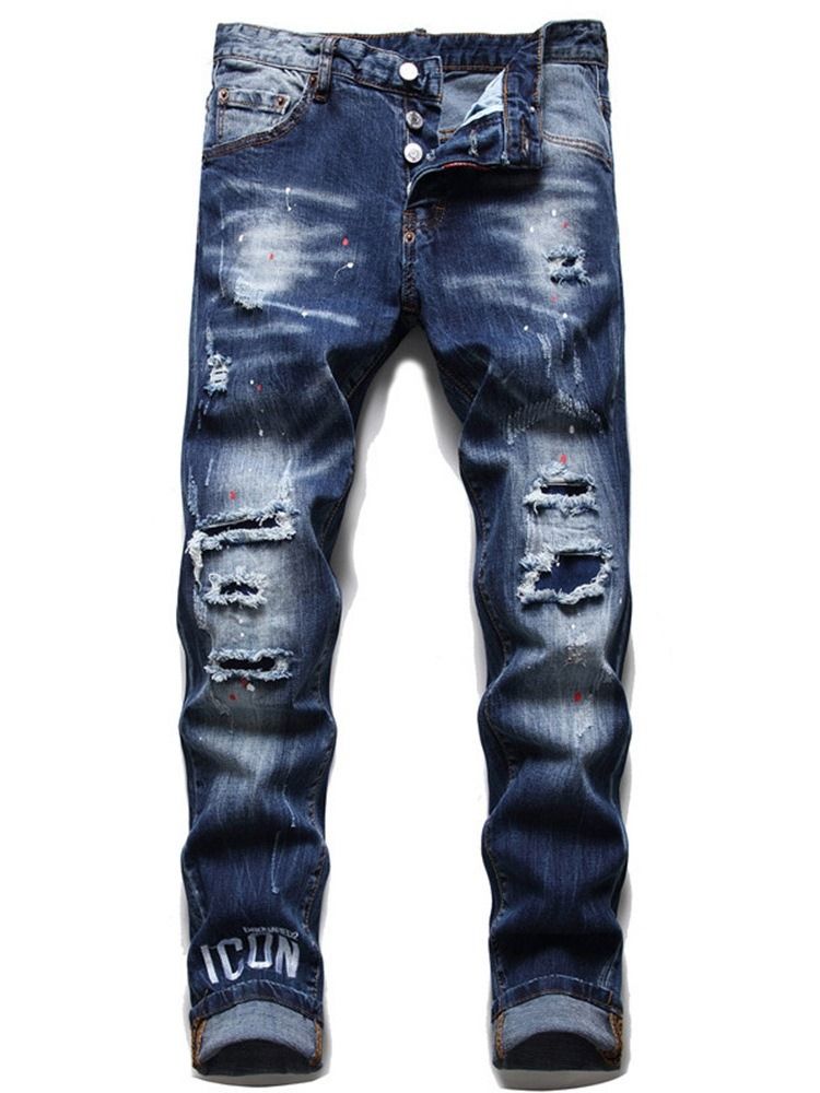 Bokstavsficka Knapp Hip Hop Herr Jeans