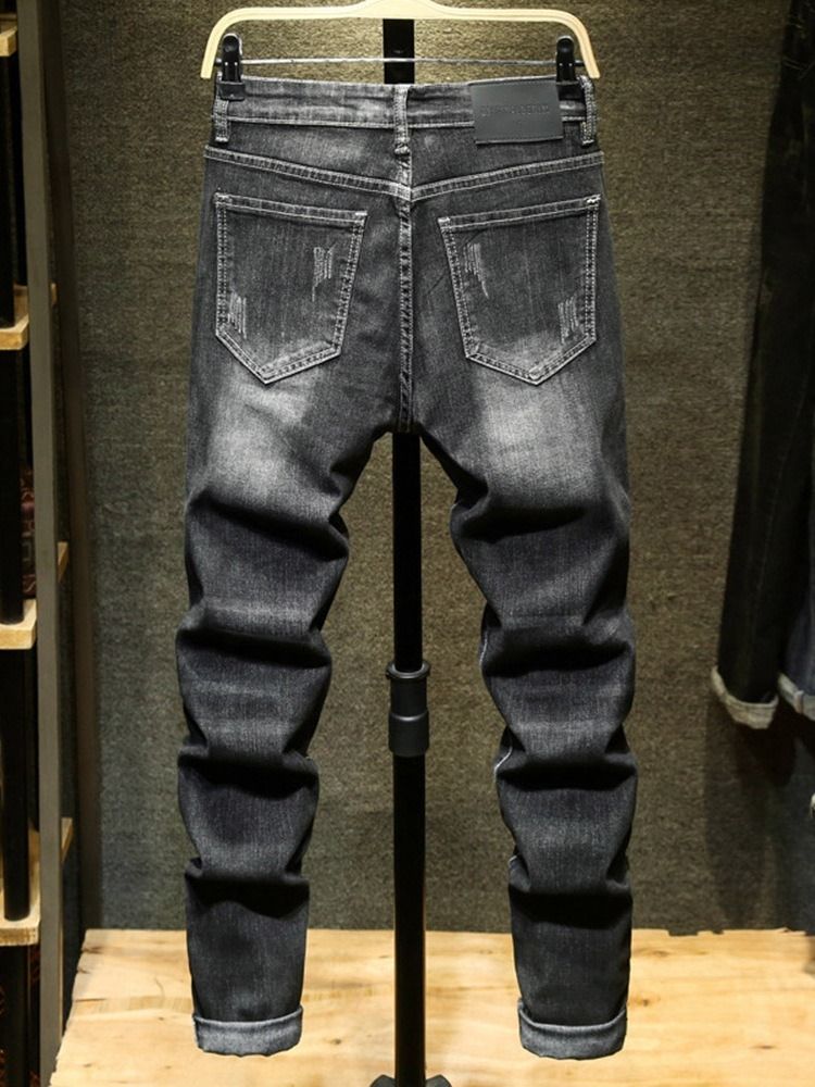 Bokstavsficka Zipper Mid Waist Jeans För Män