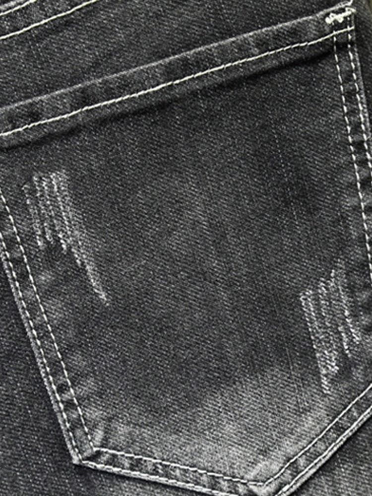 Bokstavsficka Zipper Mid Waist Jeans För Män