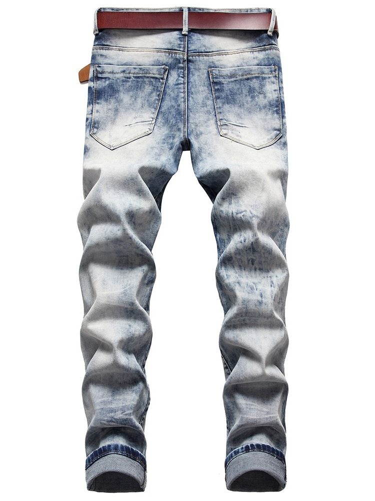 Bra Kvalitet Slitna Jeans Med Rak Midja Med Dragkedja