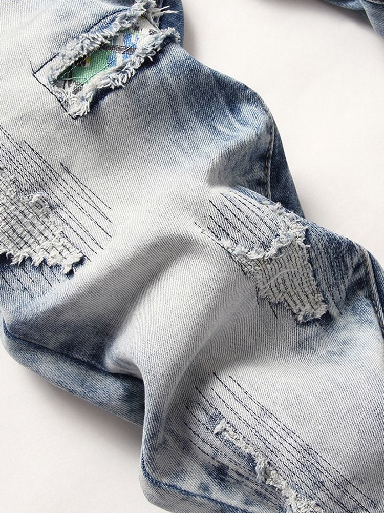 Bra Kvalitet Slitna Jeans Med Rak Midja Med Dragkedja