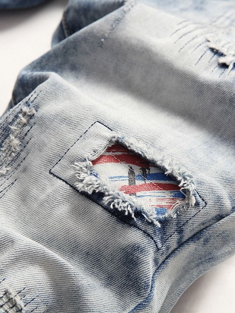Bra Kvalitet Slitna Jeans Med Rak Midja Med Dragkedja