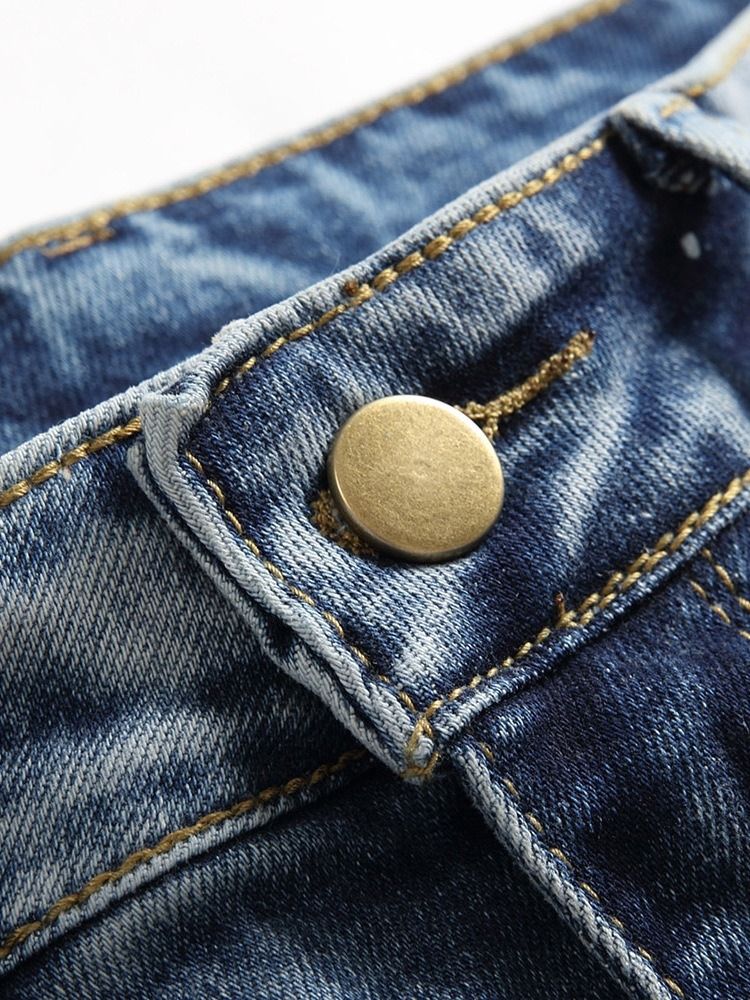 Bra Kvalitet Slitna Jeans Med Rak Midja Med Dragkedja