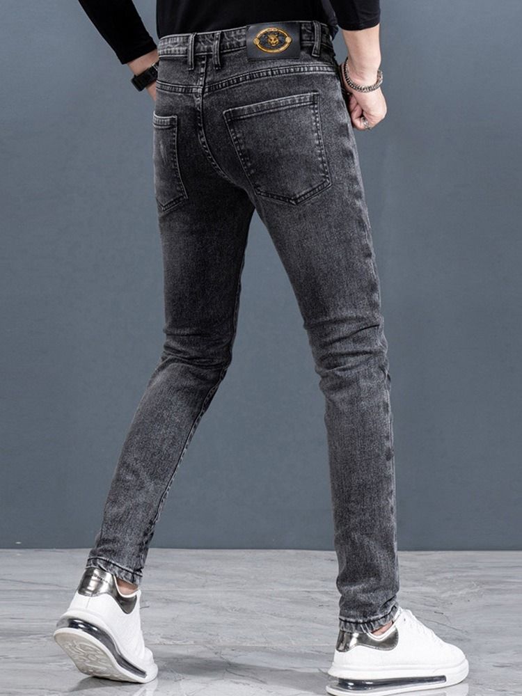 Broderi Pencil Byxor Koreansk Zipper Jeans