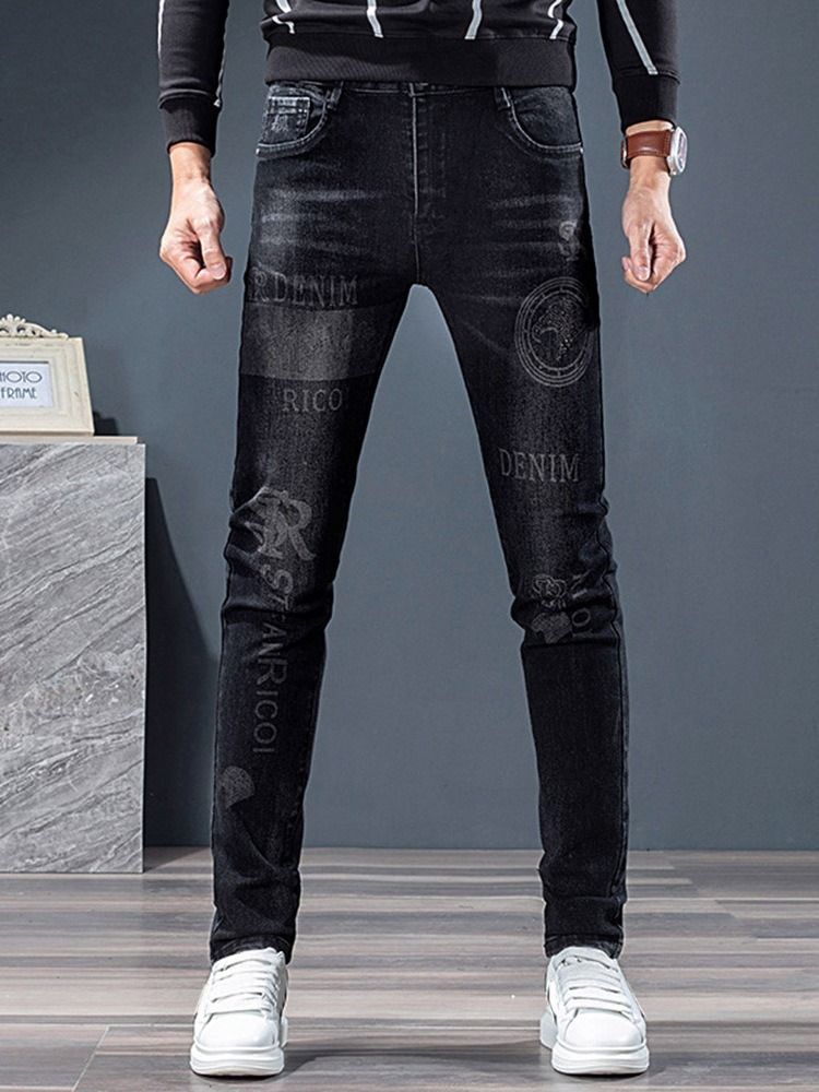 Broderi Pencil Byxor Koreansk Zipper Jeans