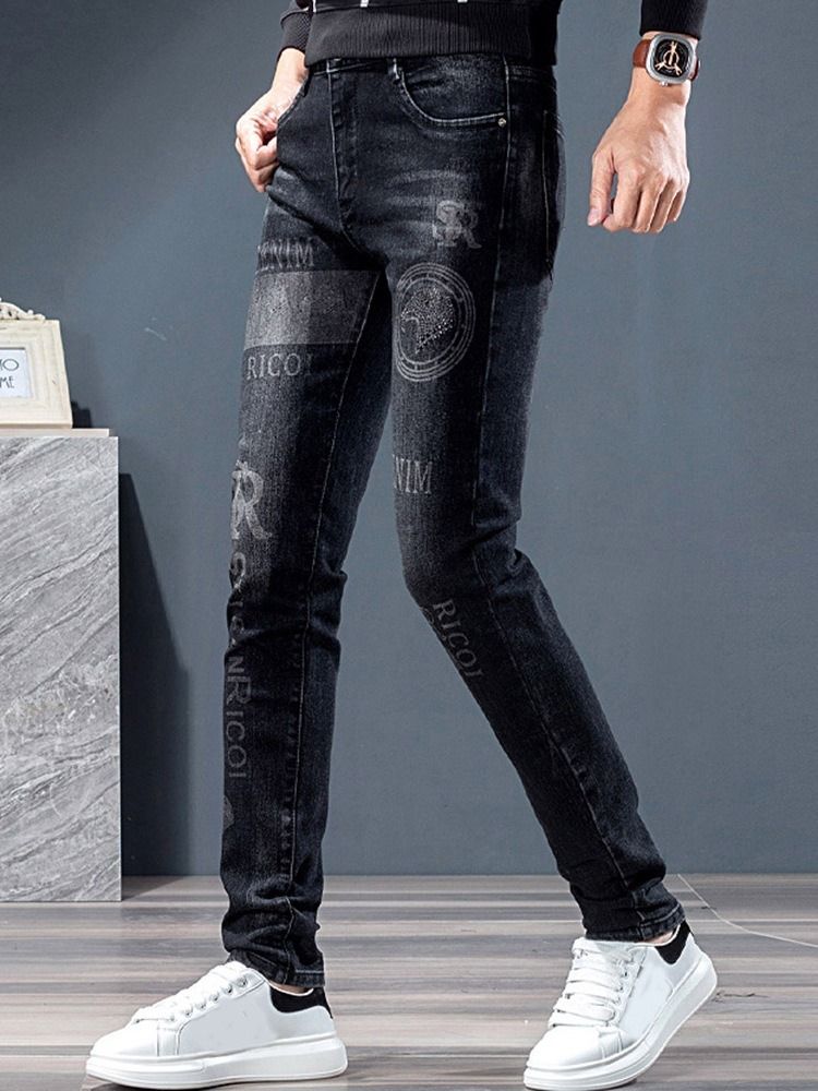 Broderi Pencil Byxor Koreansk Zipper Jeans