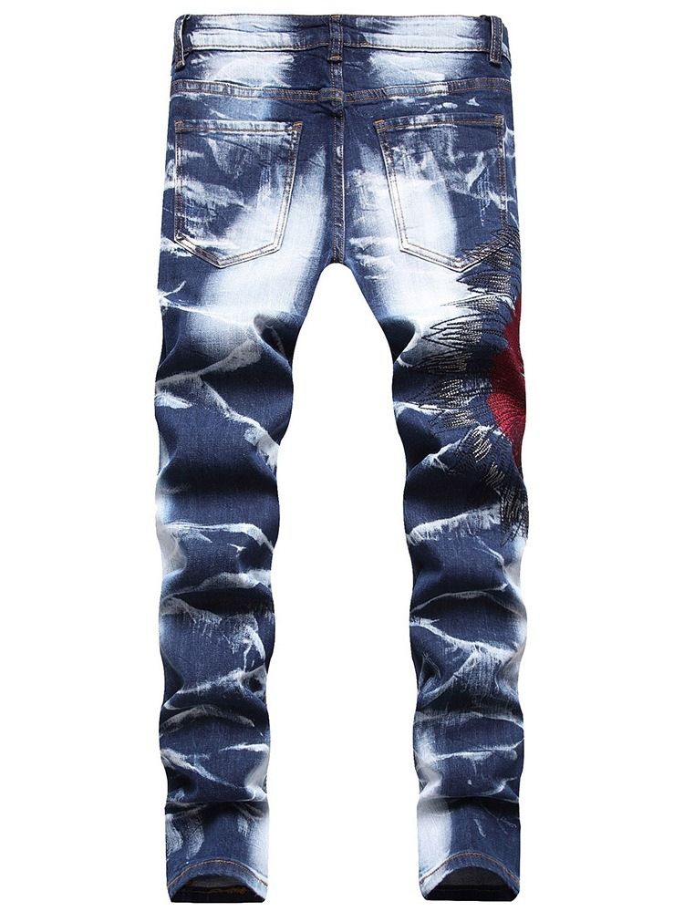 Broderi Raka Casual Jeans Med Mitten Av Midjan