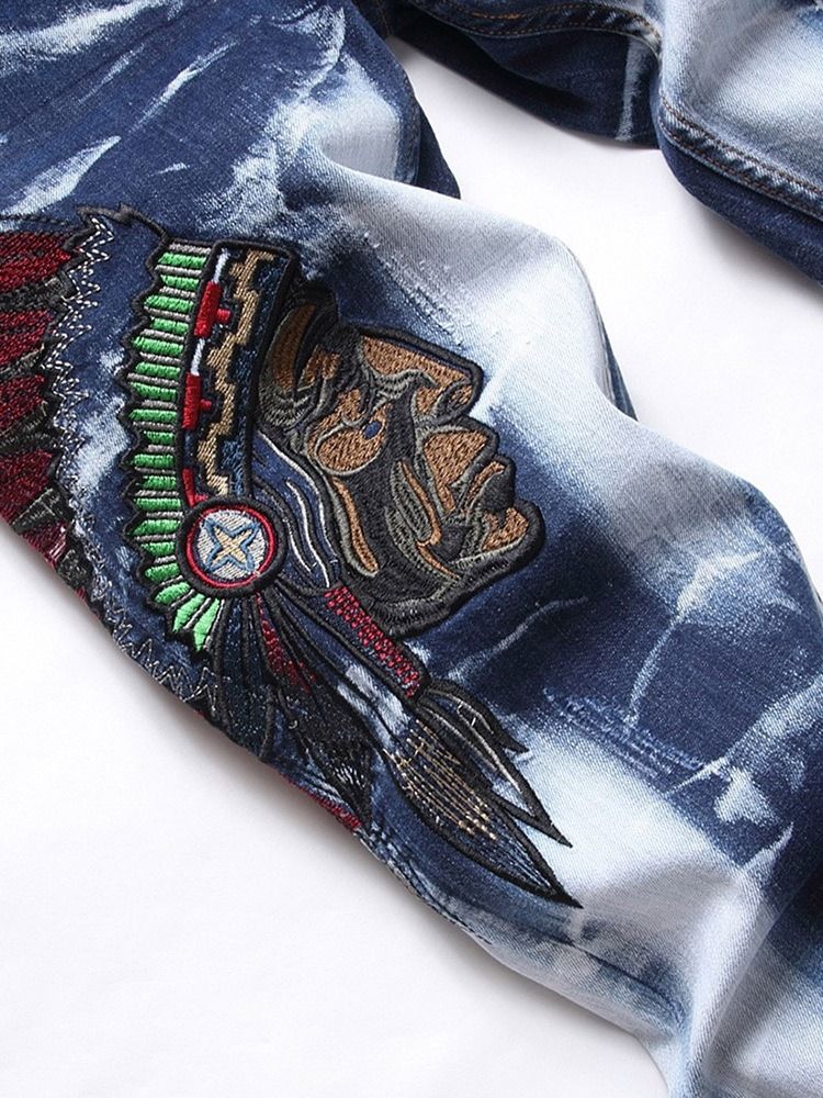 Broderi Raka Casual Jeans Med Mitten Av Midjan