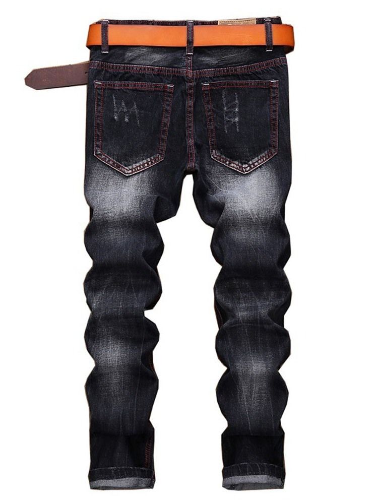 Broderi Raka Mäns Casual Zipper Ripped Jeans