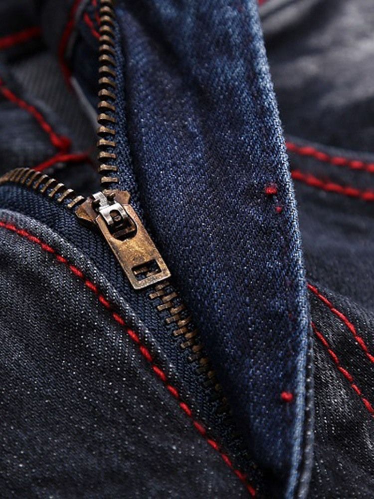 Broderi Raka Mäns Casual Zipper Ripped Jeans