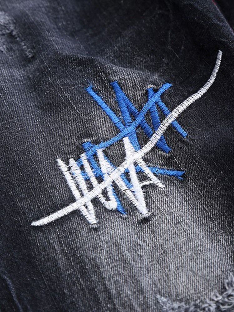 Broderi Raka Mäns Casual Zipper Ripped Jeans