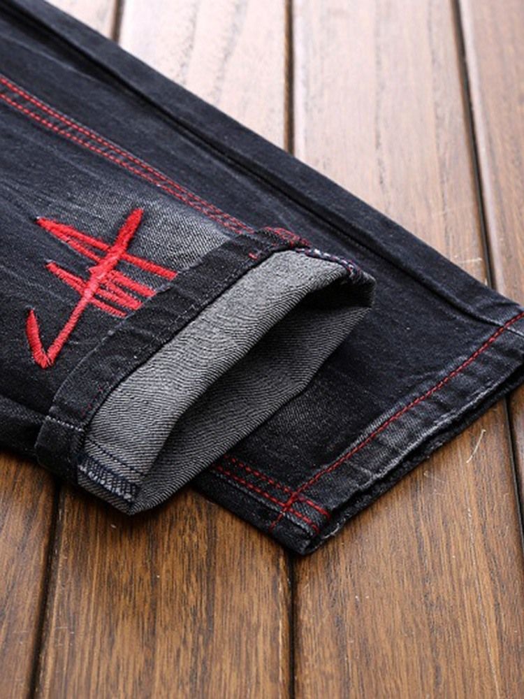 Broderi Raka Mäns Casual Zipper Ripped Jeans