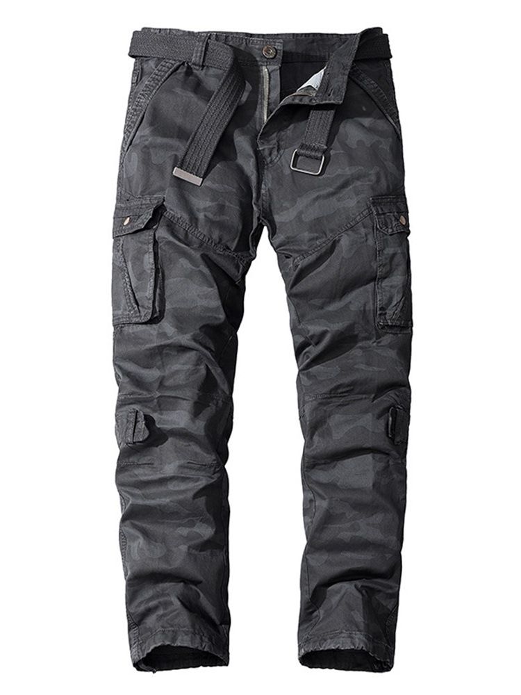 Camouflage Print Mid Waist Zipper Casual Byxor