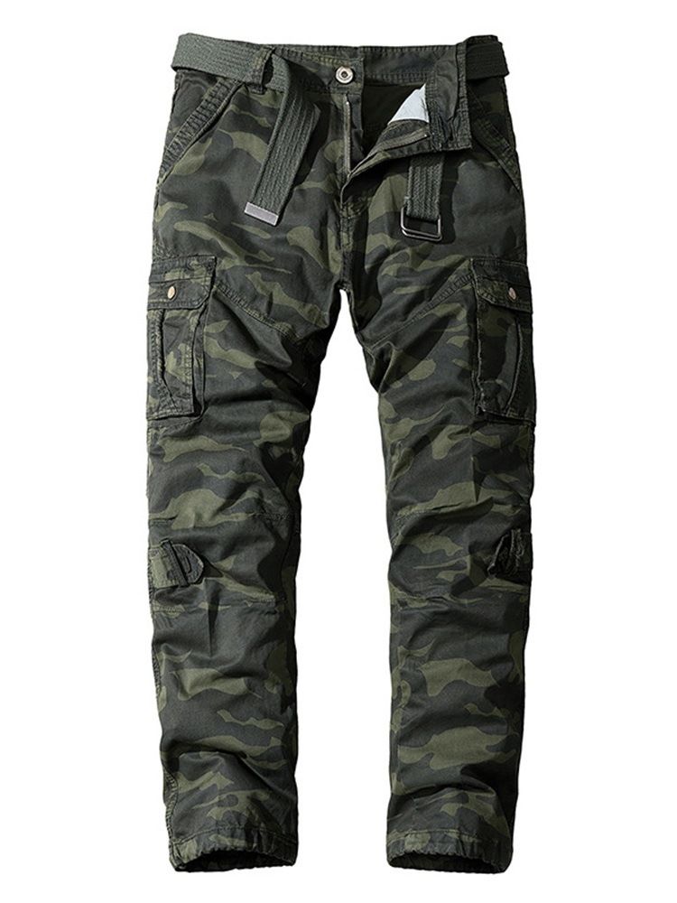Camouflage Print Mid Waist Zipper Casual Byxor
