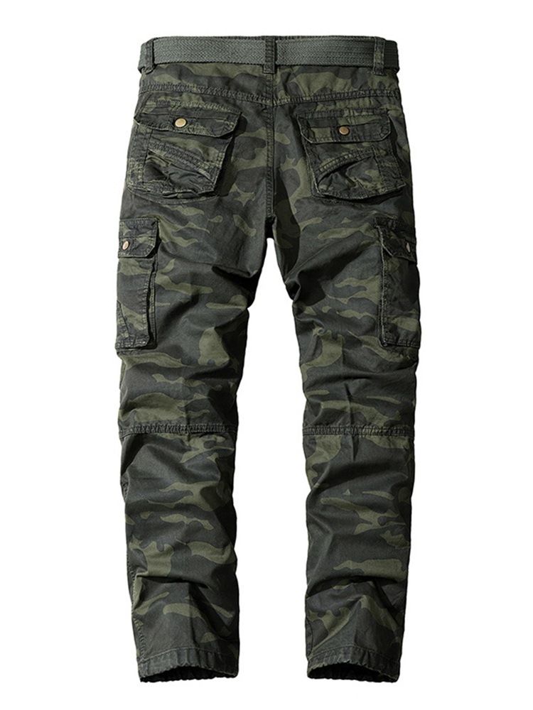 Camouflage Print Mid Waist Zipper Casual Byxor