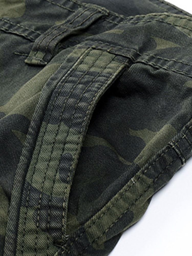 Camouflage Print Mid Waist Zipper Casual Byxor