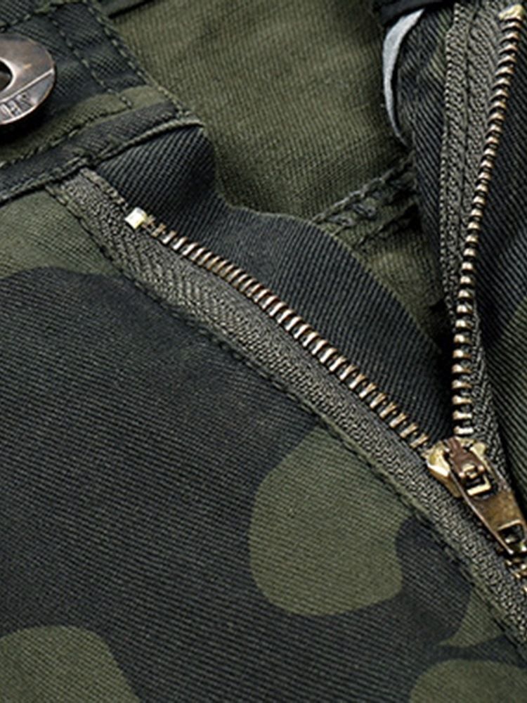 Camouflage Print Mid Waist Zipper Casual Byxor