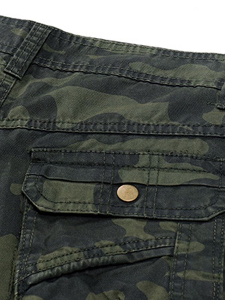 Camouflage Print Mid Waist Zipper Casual Byxor