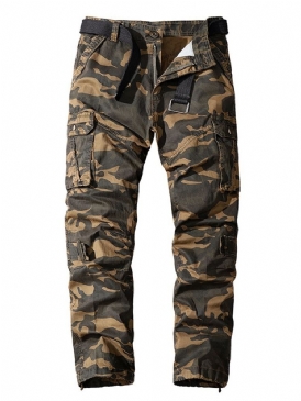 Camouflage Print Mid Waist Zipper Casual Byxor