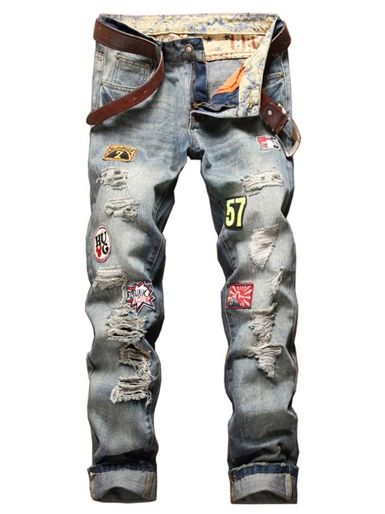 Casual Holes Denim Jeans För Män